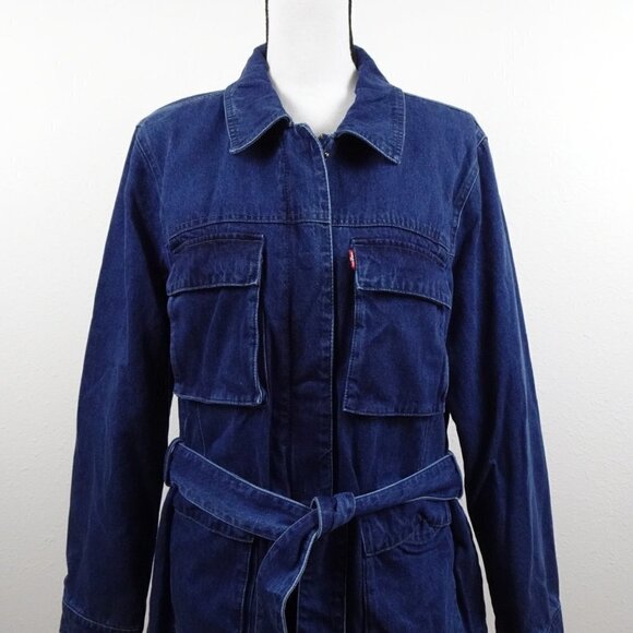 Levi's Denim Jean Jacket Women's Size XL Blue Belted Pockets Chore Coat Cotton - Picture 2 of 12